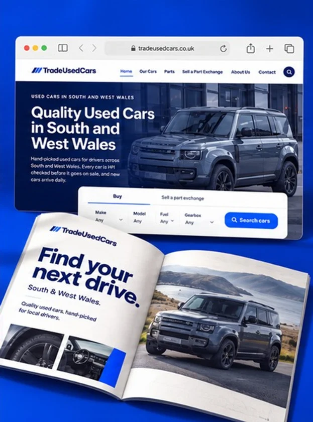 Example website and open brochure for Trade Used Cars